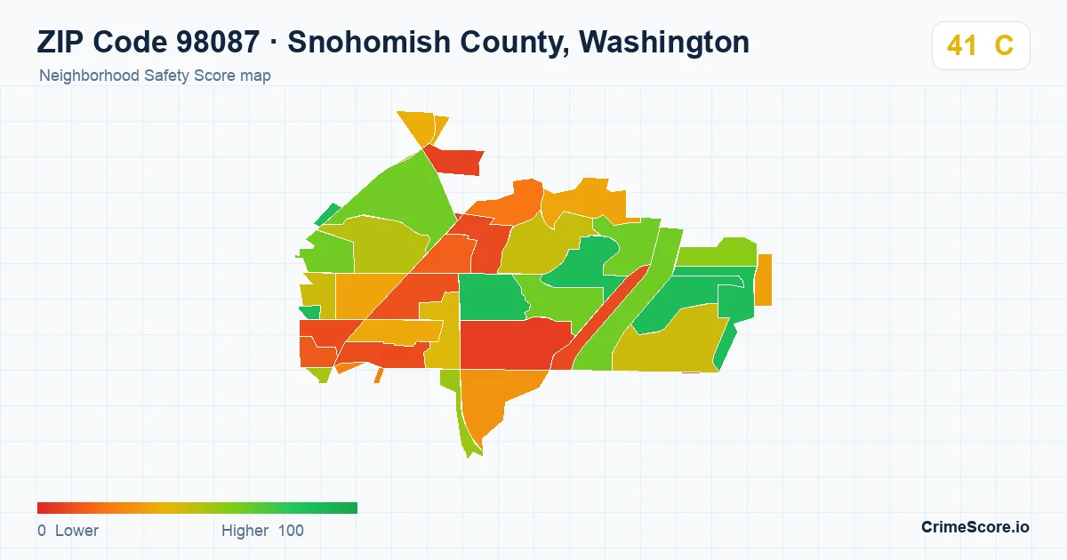 ZIP Code 98087 in Snohomish County, Washington neighborhood Safety Score map