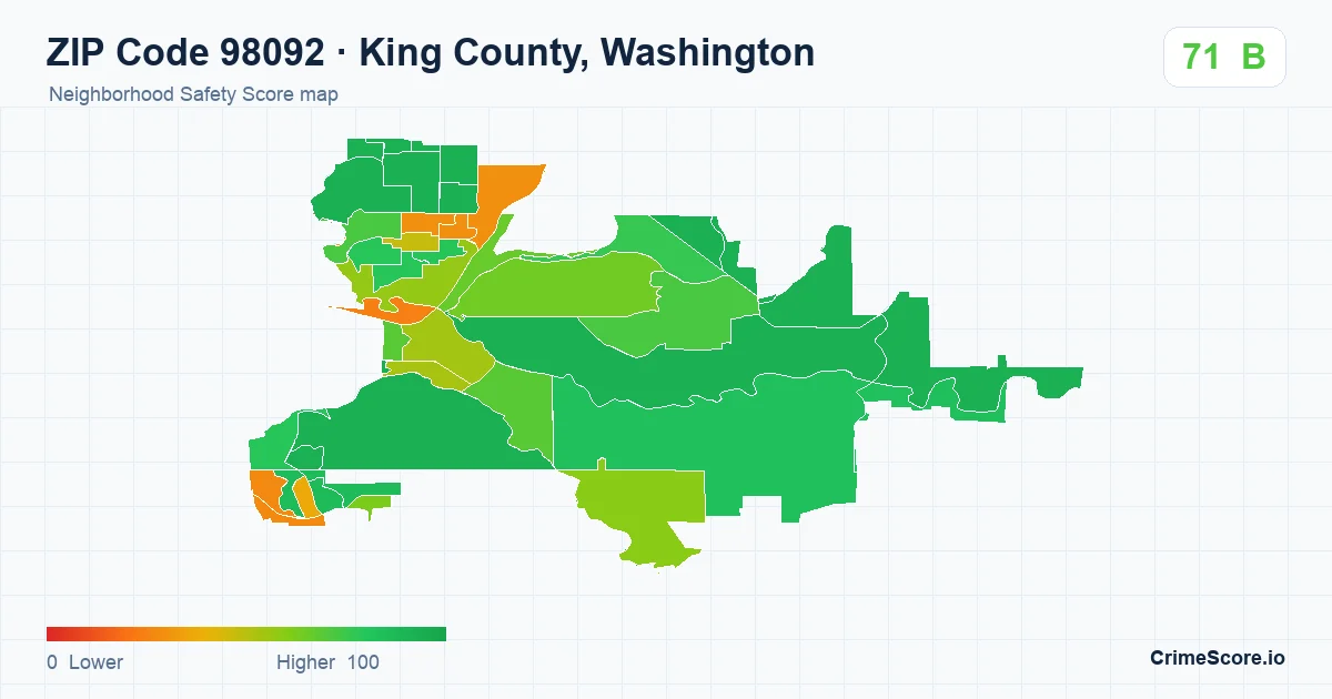 ZIP Code 98092 in King County, Washington neighborhood Safety Score map