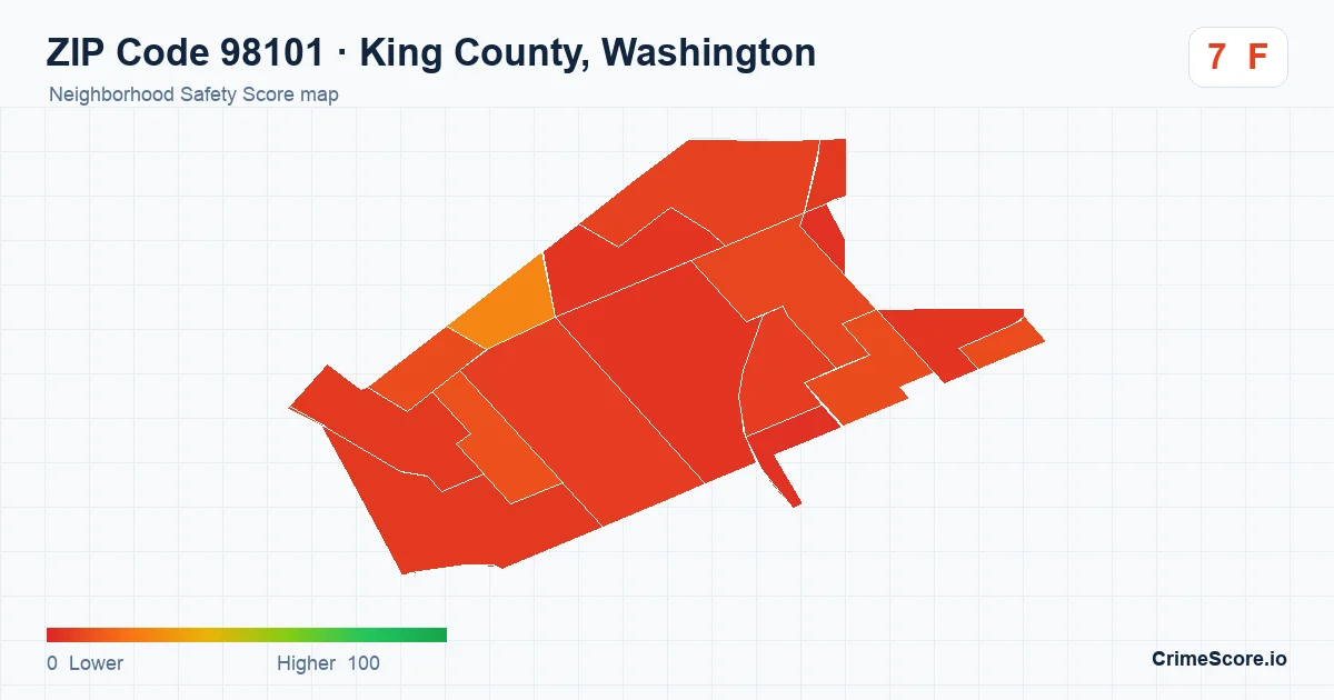 ZIP Code 98101 in King County, Washington neighborhood Safety Score map