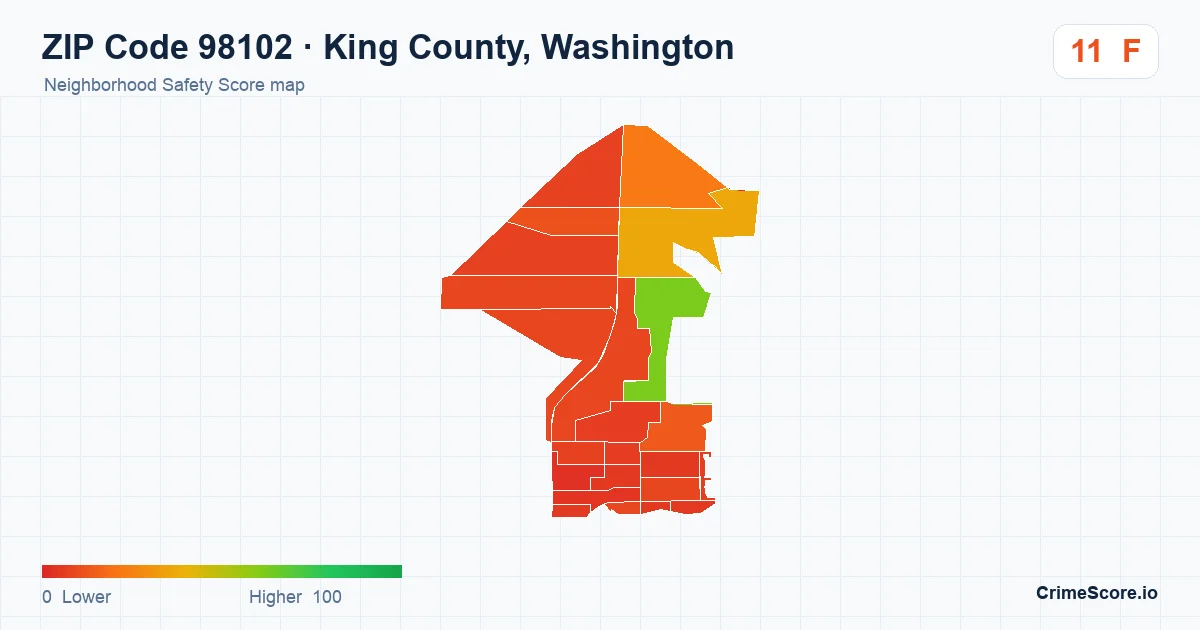 ZIP Code 98102 in King County, Washington neighborhood Safety Score map
