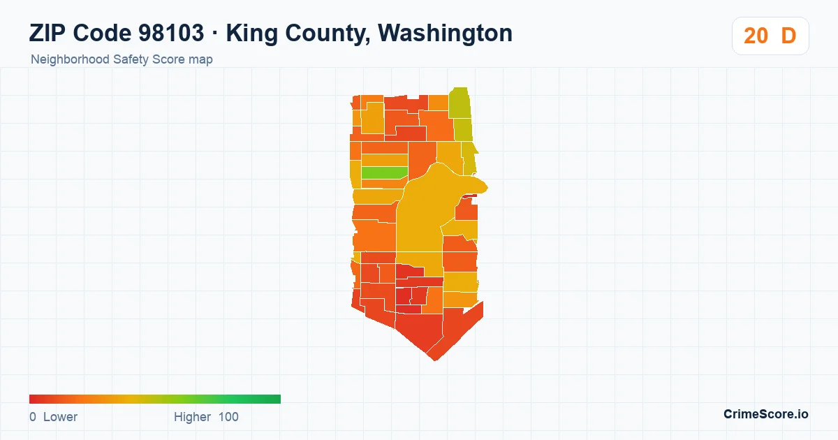 ZIP Code 98103 in King County, Washington neighborhood Safety Score map