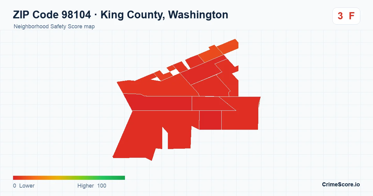 ZIP Code 98104 in King County, Washington neighborhood Safety Score map