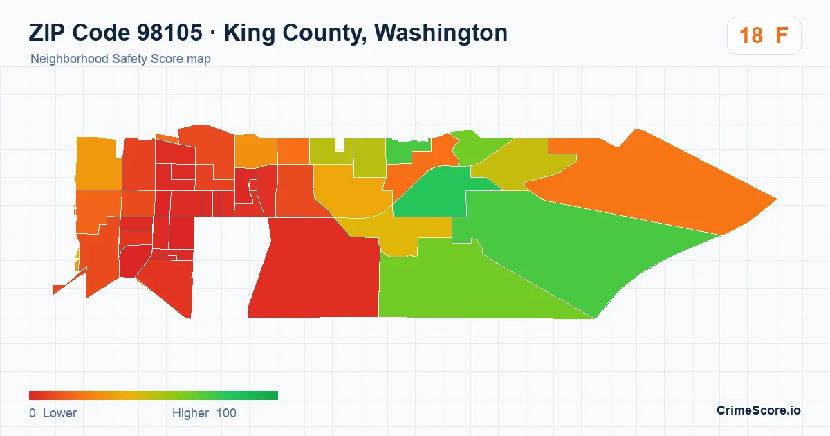 ZIP Code 98105 in King County, Washington neighborhood Safety Score map
