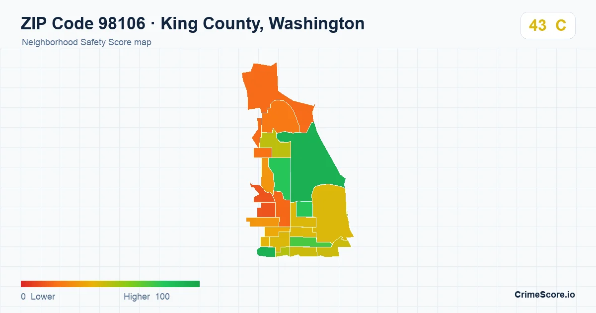 ZIP Code 98106 in King County, Washington neighborhood Safety Score map