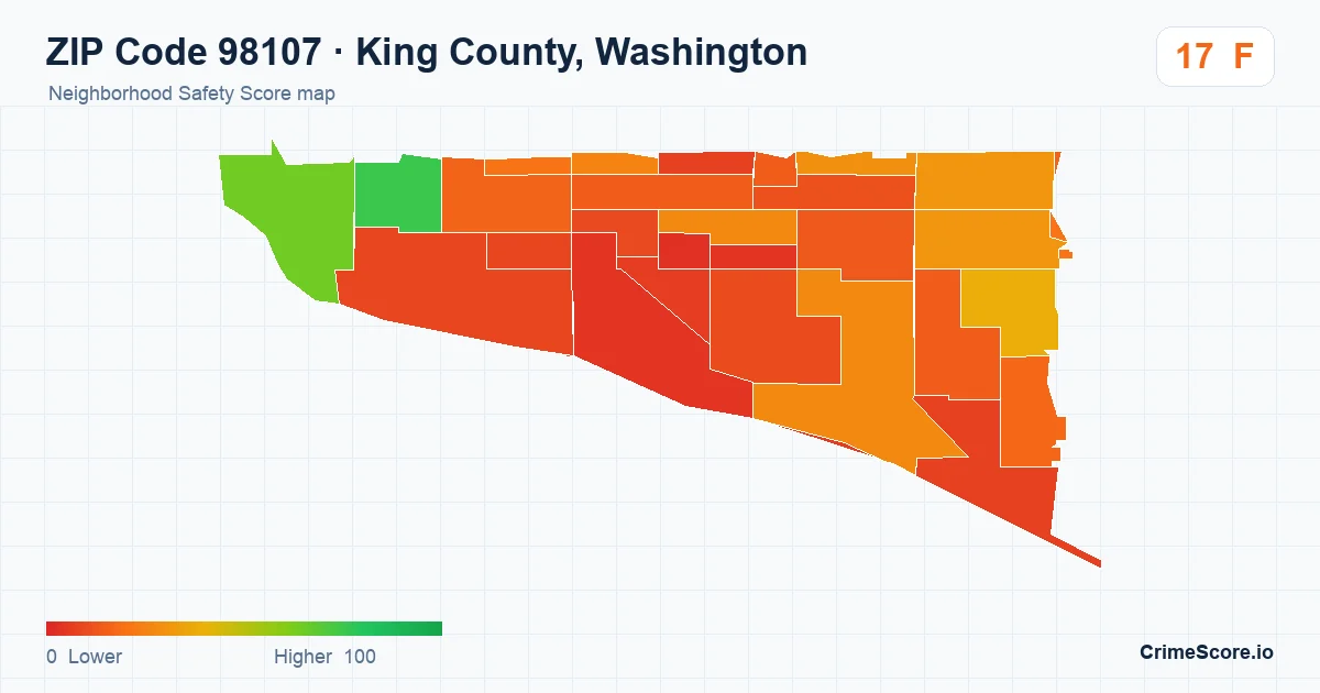 ZIP Code 98107 in King County, Washington neighborhood Safety Score map