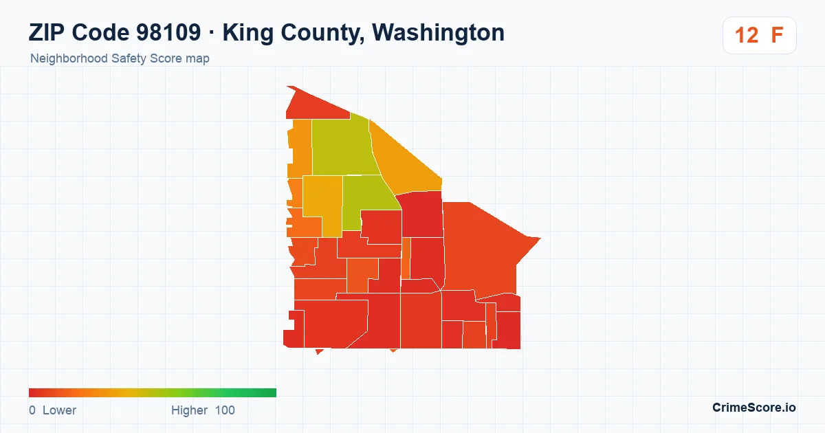 ZIP Code 98109 in King County, Washington neighborhood Safety Score map