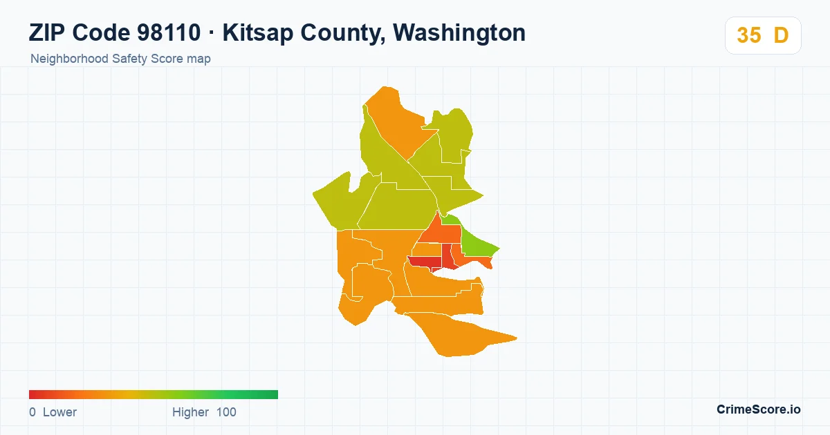 ZIP Code 98110 in Kitsap County, Washington neighborhood Safety Score map