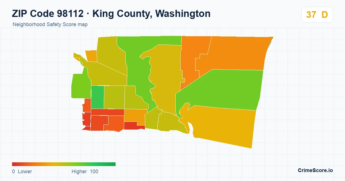 ZIP Code 98112 in King County, Washington neighborhood Safety Score map