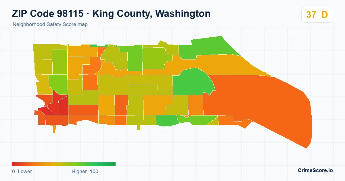 ZIP Code 98115 in King County, Washington neighborhood Safety Score map
