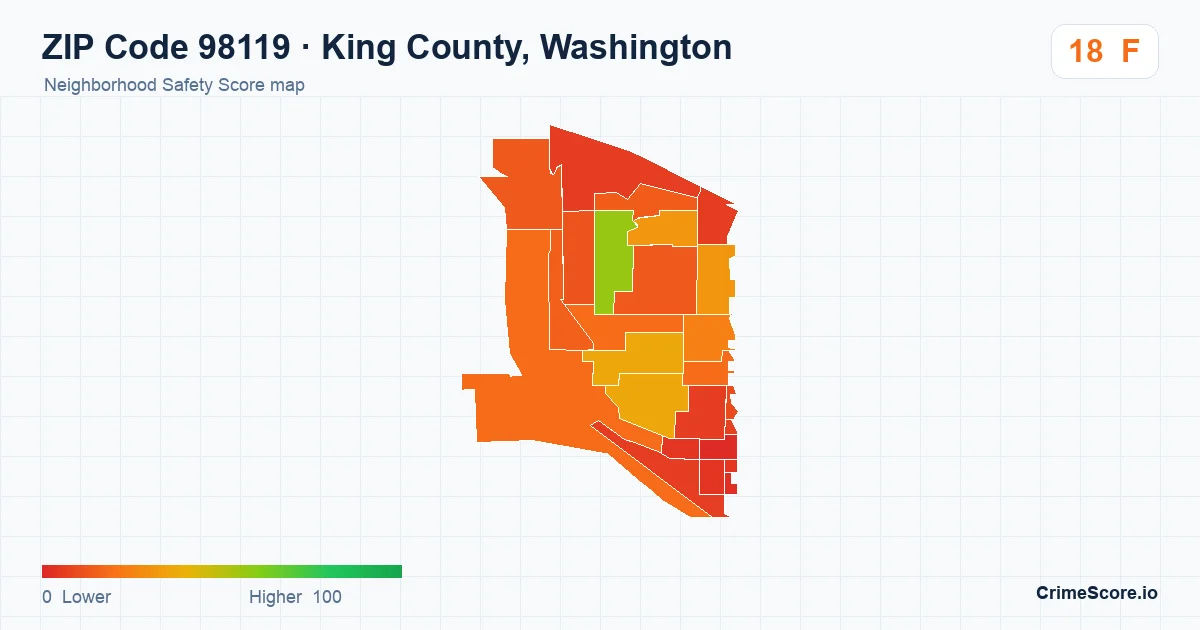 ZIP Code 98119 in King County, Washington neighborhood Safety Score map