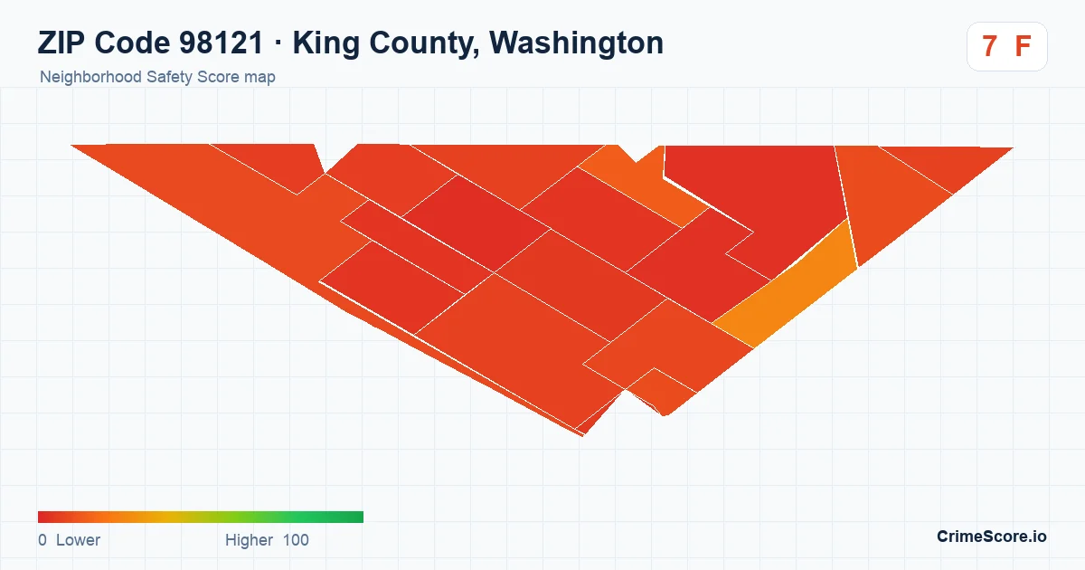 ZIP Code 98121 in King County, Washington neighborhood Safety Score map