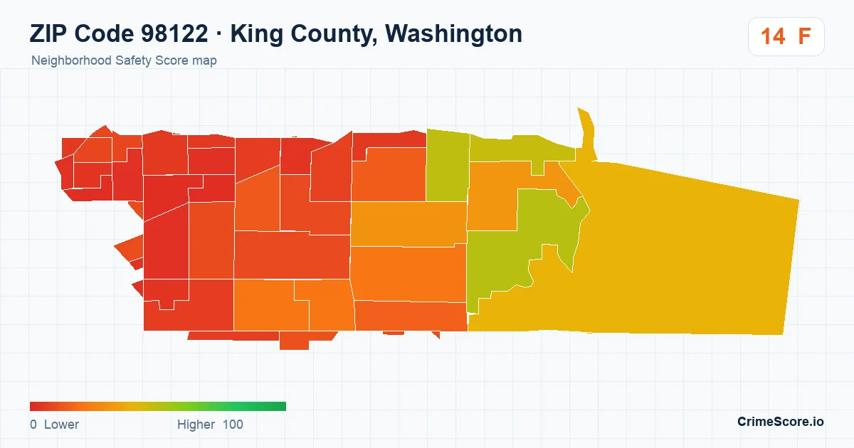 ZIP Code 98122 in King County, Washington neighborhood Safety Score map