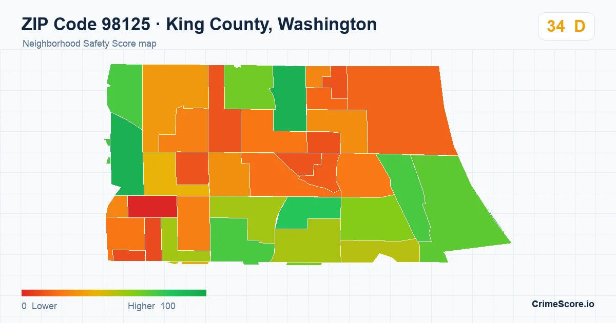 ZIP Code 98125 in King County, Washington neighborhood Safety Score map