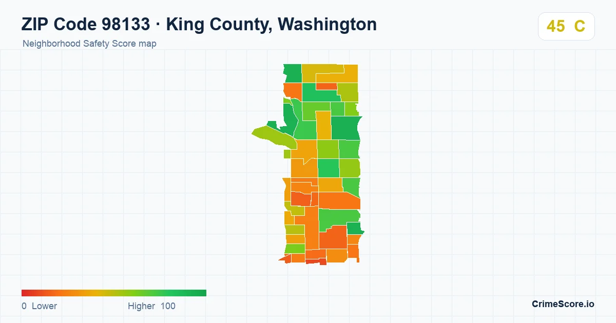 ZIP Code 98133 in King County, Washington neighborhood Safety Score map