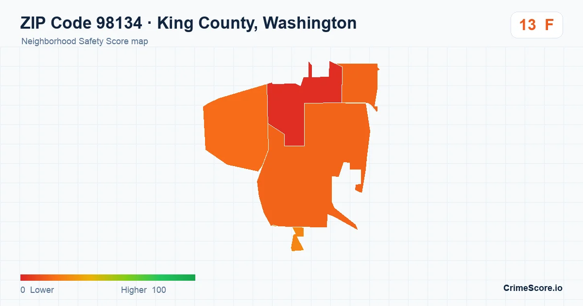 ZIP Code 98134 in King County, Washington neighborhood Safety Score map