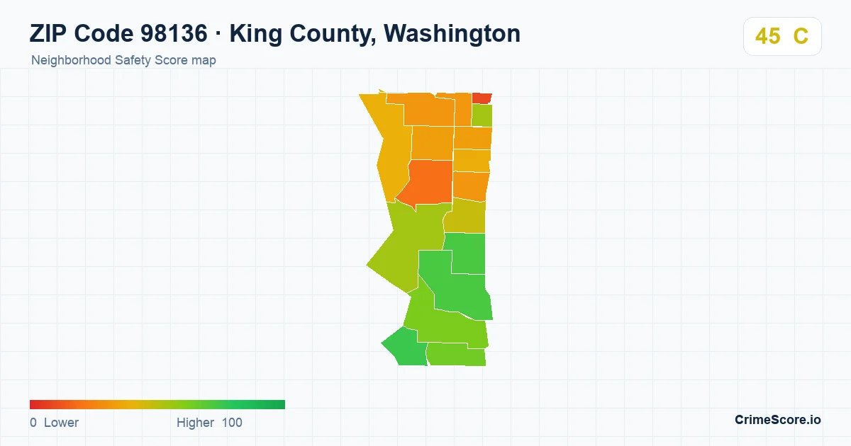 ZIP Code 98136 in King County, Washington neighborhood Safety Score map