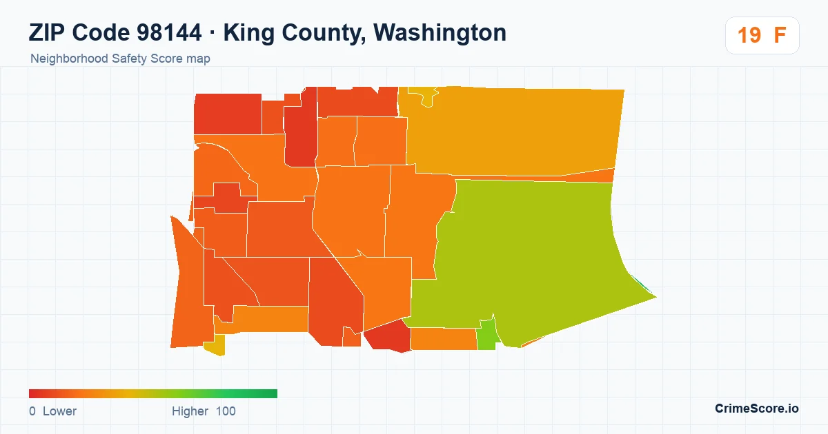 ZIP Code 98144 in King County, Washington neighborhood Safety Score map