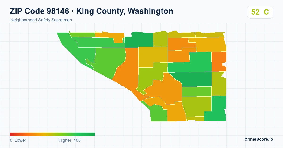 ZIP Code 98146 in King County, Washington neighborhood Safety Score map