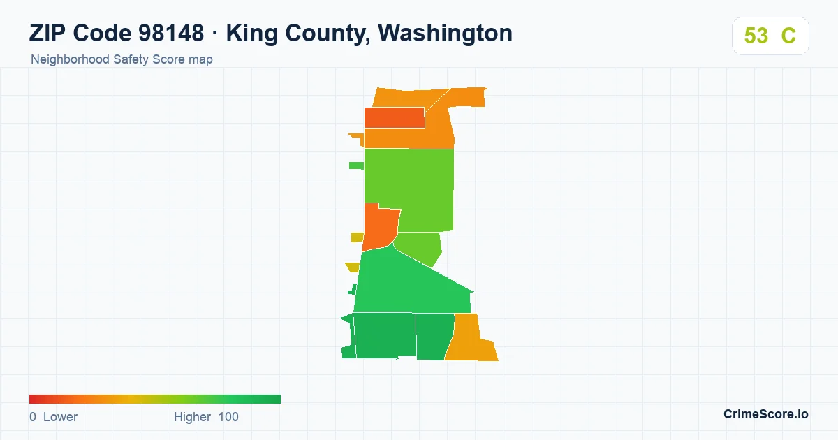 ZIP Code 98148 in King County, Washington neighborhood Safety Score map