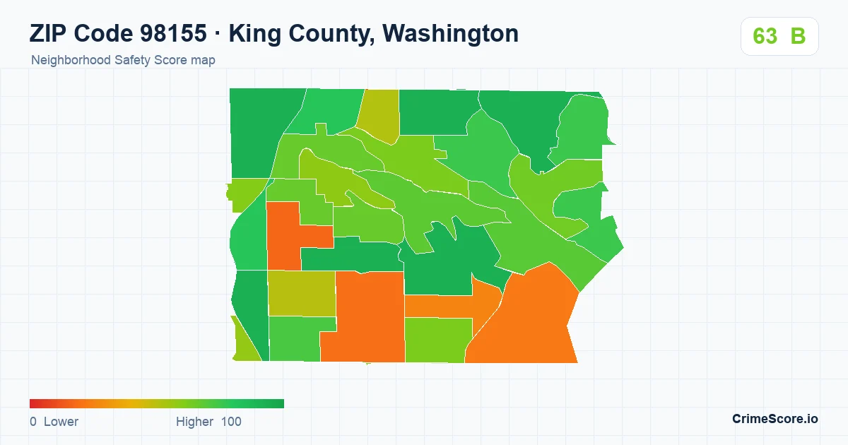 ZIP Code 98155 in King County, Washington neighborhood Safety Score map