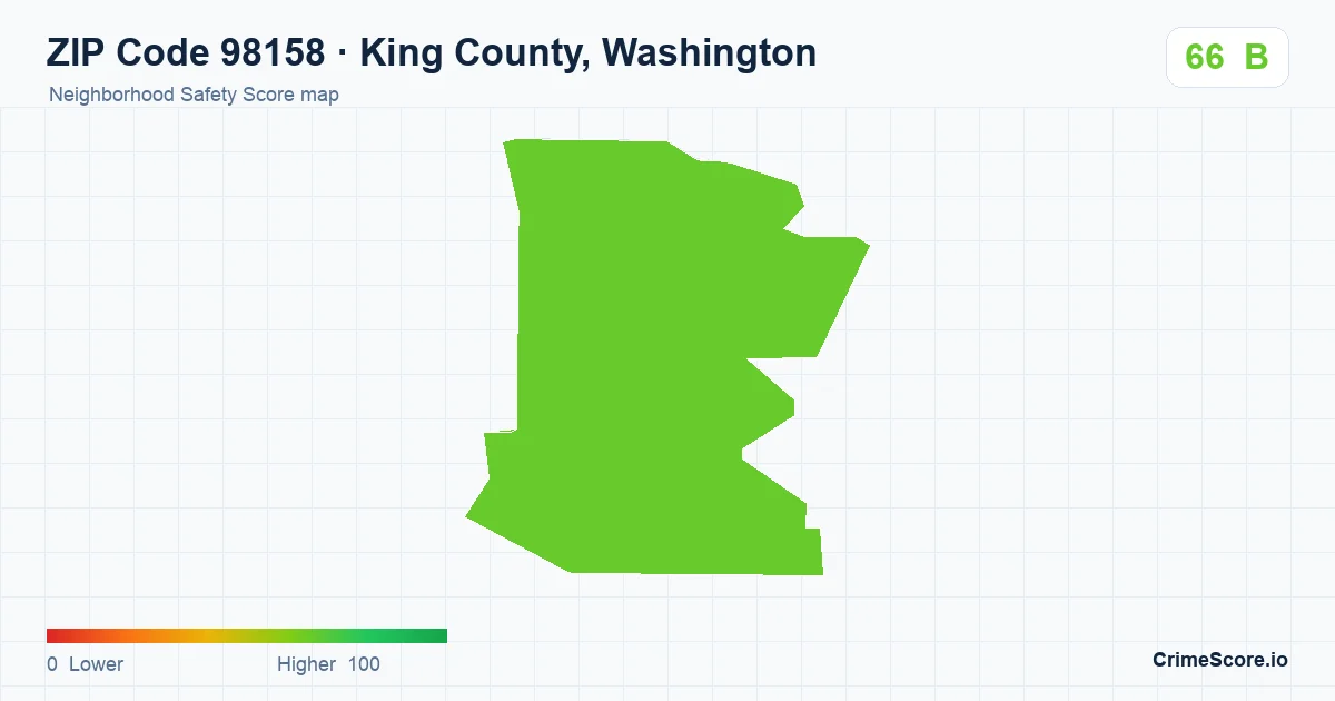 ZIP Code 98158 in King County, Washington neighborhood Safety Score map