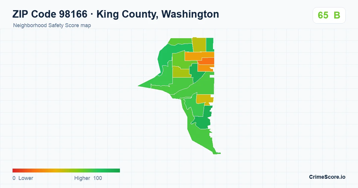 ZIP Code 98166 in King County, Washington neighborhood Safety Score map