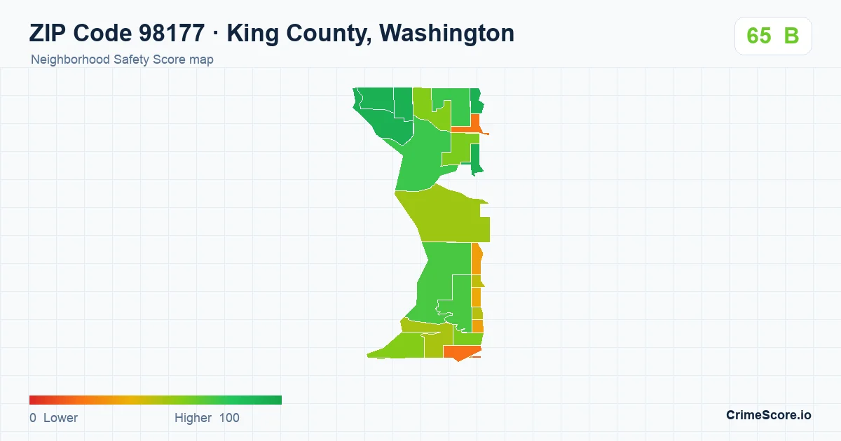 ZIP Code 98177 in King County, Washington neighborhood Safety Score map