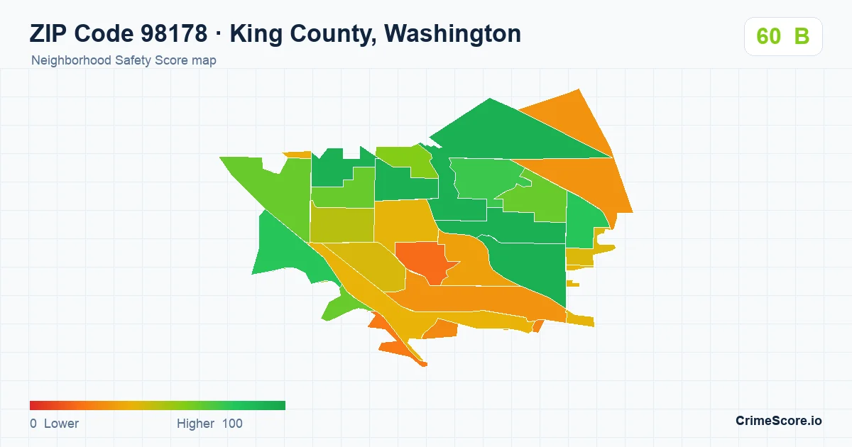 ZIP Code 98178 in King County, Washington neighborhood Safety Score map