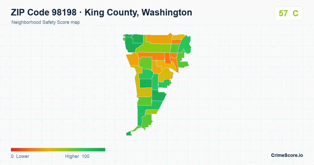 ZIP Code 98198 in King County, Washington neighborhood Safety Score map