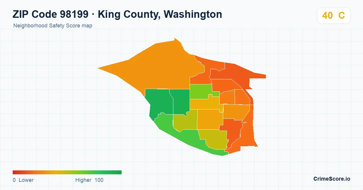 ZIP Code 98199 in King County, Washington neighborhood Safety Score map