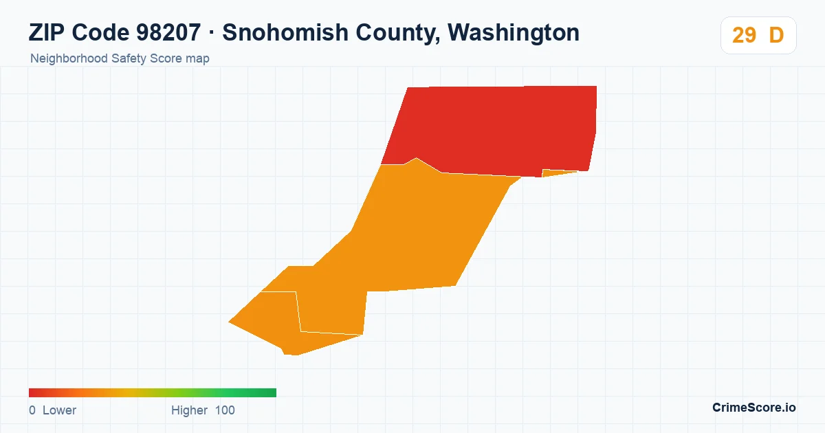 ZIP Code 98207 in Snohomish County, Washington neighborhood Safety Score map