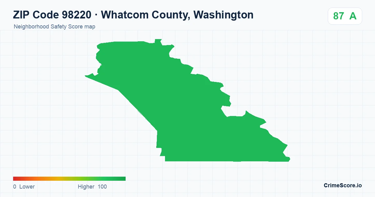 ZIP Code 98220 in Whatcom County, Washington neighborhood Safety Score map