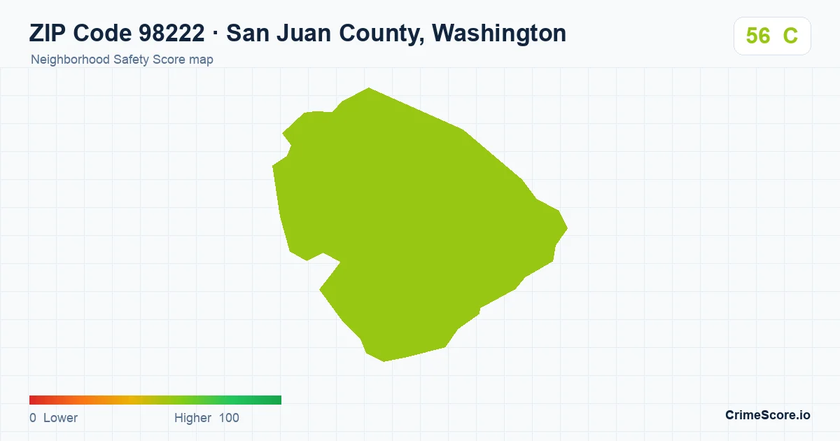 ZIP Code 98222 in San Juan County, Washington neighborhood Safety Score map