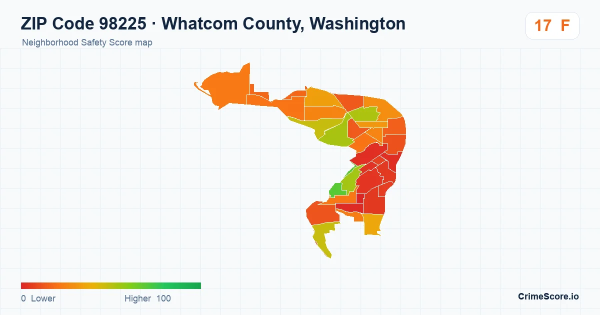 ZIP Code 98225 in Whatcom County, Washington neighborhood Safety Score map