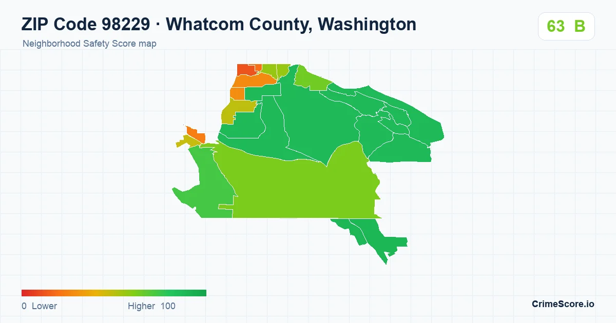 ZIP Code 98229 in Whatcom County, Washington neighborhood Safety Score map