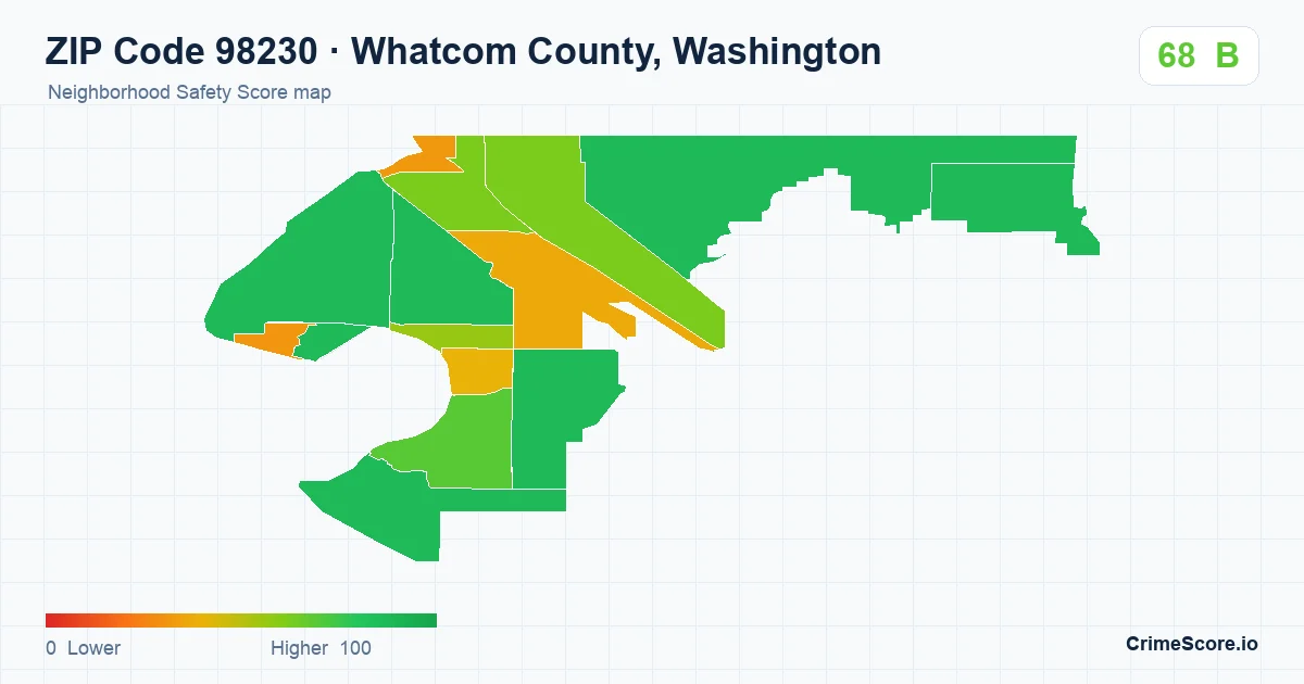 ZIP Code 98230 in Whatcom County, Washington neighborhood Safety Score map