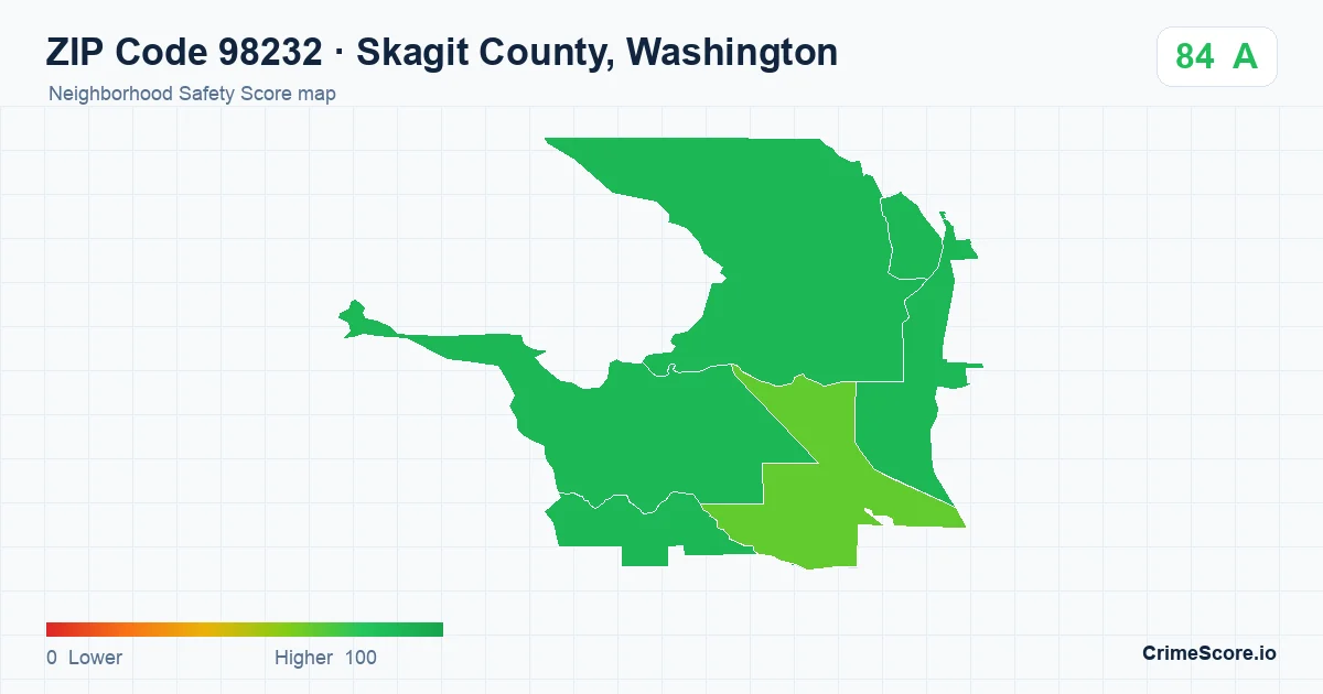ZIP Code 98232 in Skagit County, Washington neighborhood Safety Score map