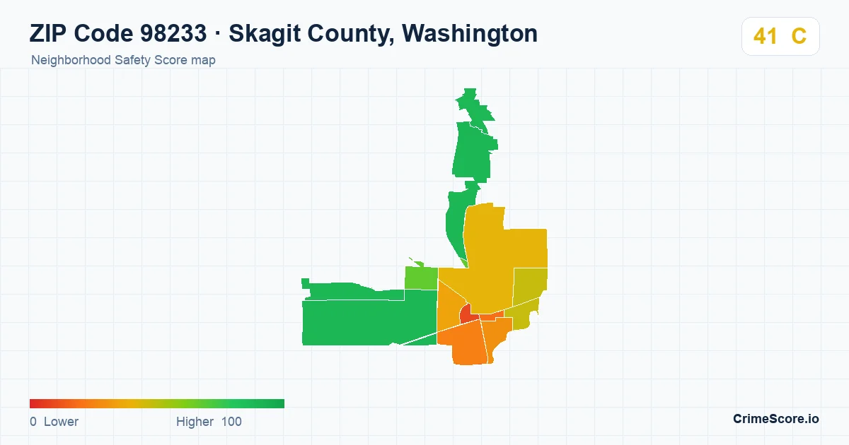 ZIP Code 98233 in Skagit County, Washington neighborhood Safety Score map