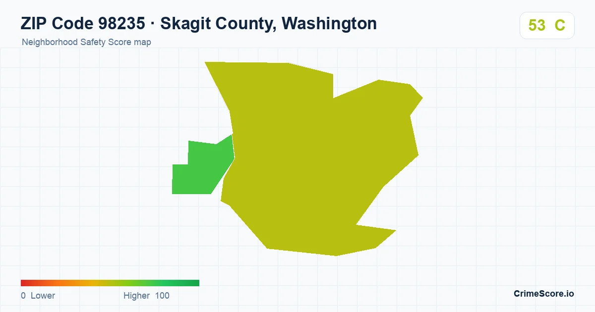 ZIP Code 98235 in Skagit County, Washington neighborhood Safety Score map