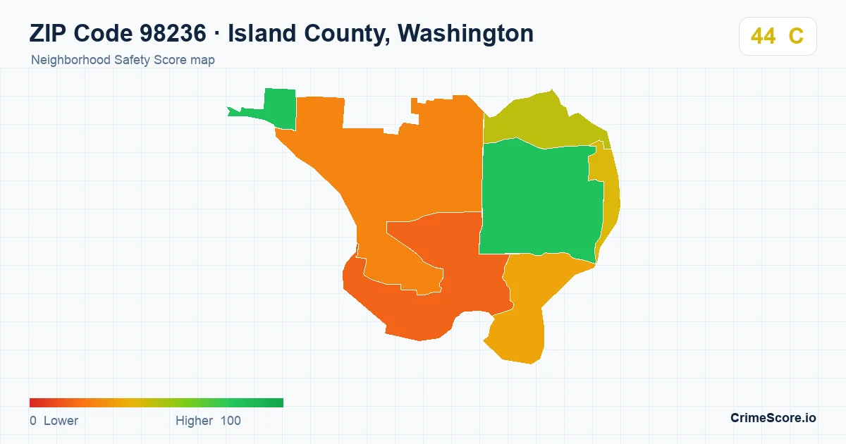 ZIP Code 98236 in Island County, Washington neighborhood Safety Score map