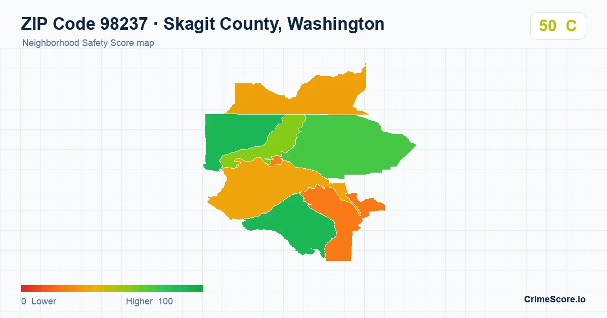 ZIP Code 98237 in Skagit County, Washington neighborhood Safety Score map