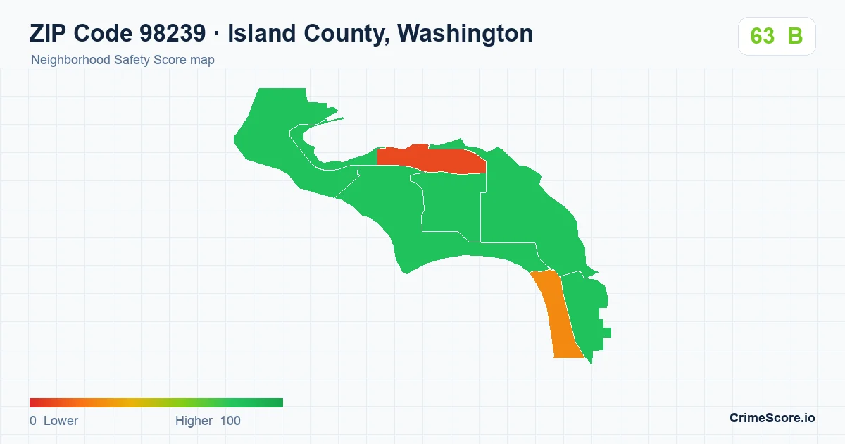 ZIP Code 98239 in Island County, Washington neighborhood Safety Score map