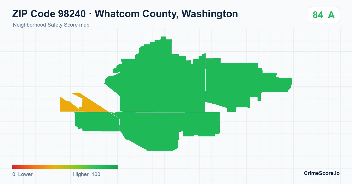 ZIP Code 98240 in Whatcom County, Washington neighborhood Safety Score map