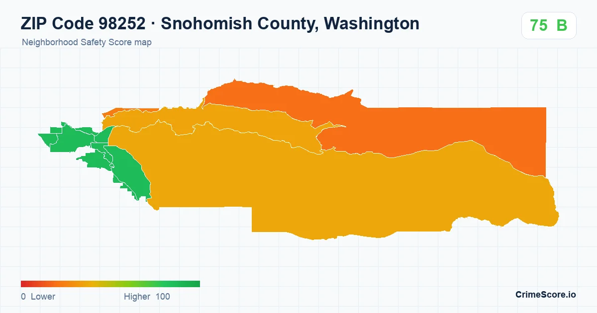 ZIP Code 98252 in Snohomish County, Washington neighborhood Safety Score map
