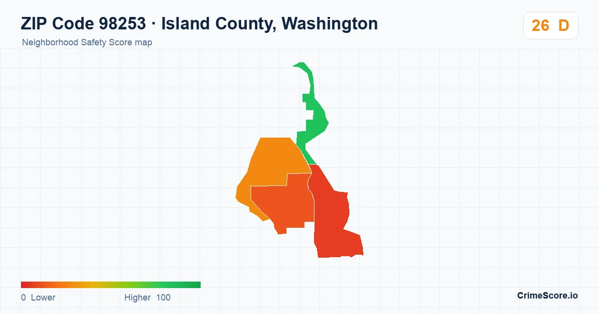 ZIP Code 98253 in Island County, Washington neighborhood Safety Score map