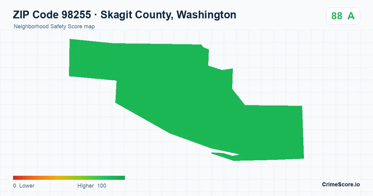 ZIP Code 98255 in Skagit County, Washington neighborhood Safety Score map
