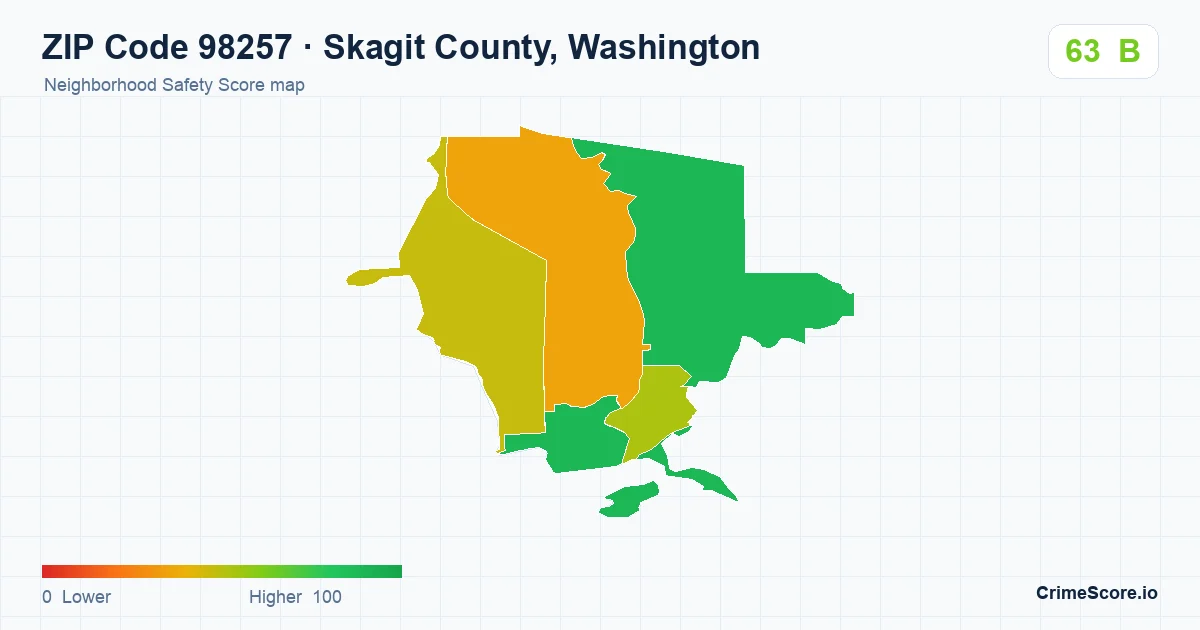 ZIP Code 98257 in Skagit County, Washington neighborhood Safety Score map