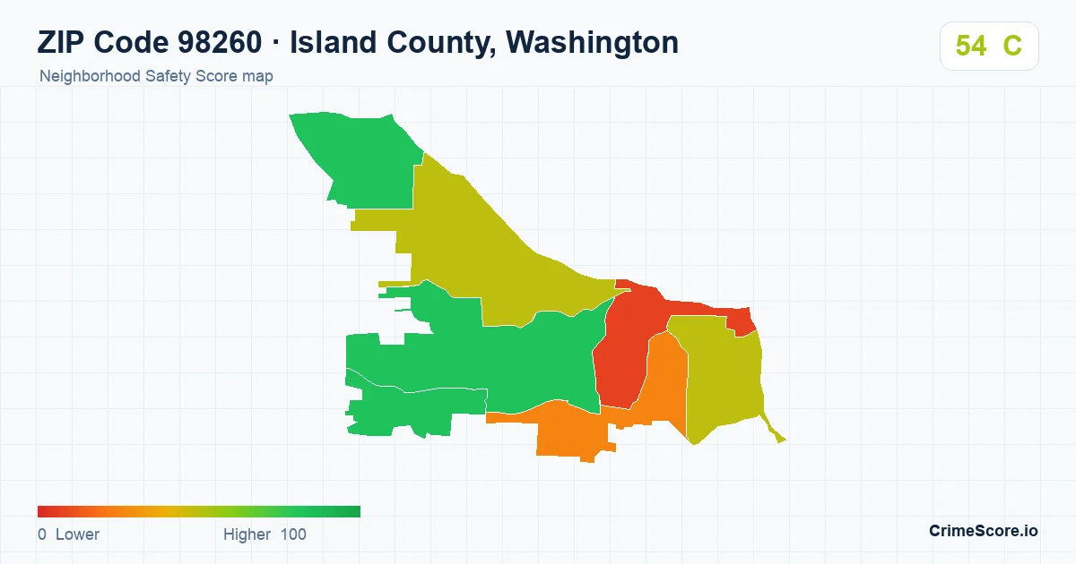 ZIP Code 98260 in Island County, Washington neighborhood Safety Score map