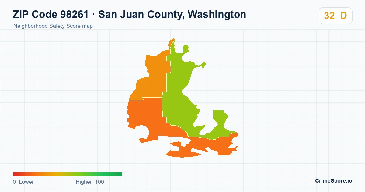 ZIP Code 98261 in San Juan County, Washington neighborhood Safety Score map