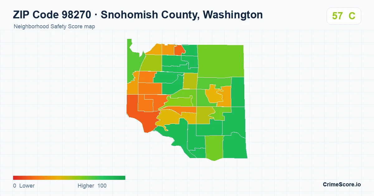 ZIP Code 98270 in Snohomish County, Washington neighborhood Safety Score map